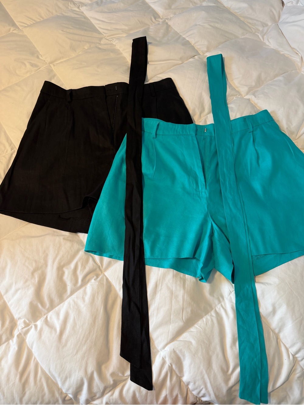 Antonio Melani Women’s High-Waist Tie-Belt Shorts in Black and Teal